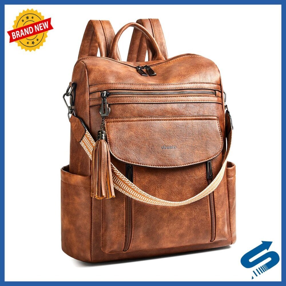 Leather Laptop Backpack Professional Water-Resistant Travel Daypack Women's